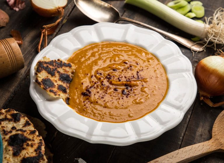 Sweet potato soup with cheese flatbreads